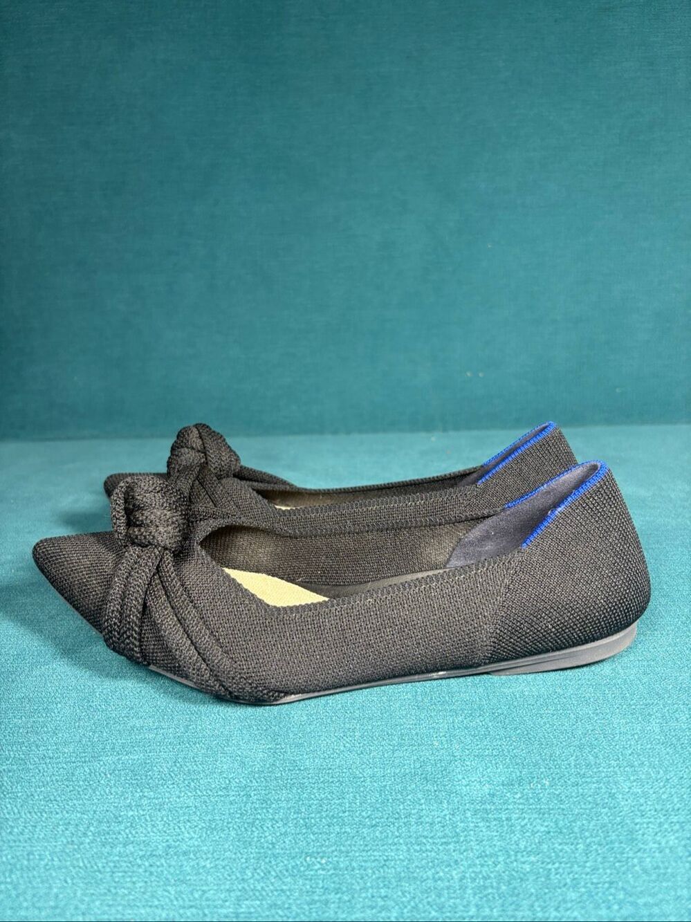 Rothy's The Knot Pointed Toe Black Knit Ballet Flats Women's Size 7.5